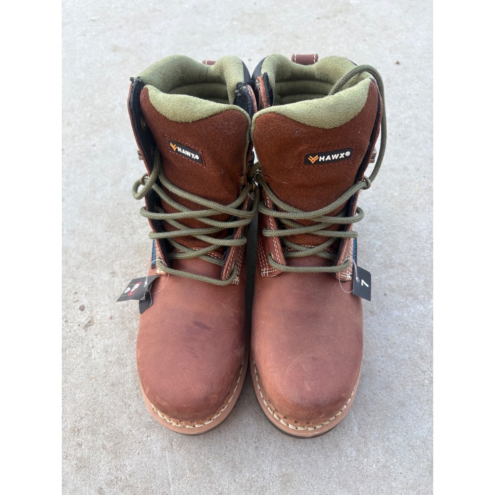 Hawx Women / Men Brown Leather Waterproof Composite Toe Work Boots Size 7B - Picture 4 of 8